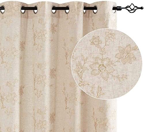 Topick Ivory Window Curtains Linen Textured Floral Embroidered Design Living Room Curtain Drapes Bedroom Grommet Window Treatment Sets 2 Panels 95 inch
