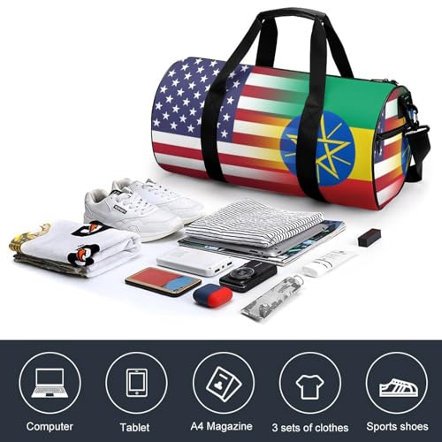 U.S.A Ethiopia Flag Compact Gym Bag Travel Duffel Bags Lightweight Foldable Sports Tote Gymbag4