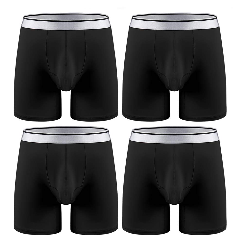 Jyoisa Men's Long Leg Boxer Shorts Brief Pants Ice Silk Bulge Pouch Trunks Underpants Breathable Sports Underwear S-XXL (Pack of 1/4)