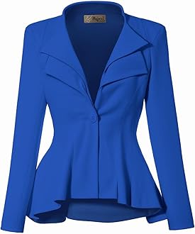 Hybrid & Company Women's Casual Work Office Dressy Double Lapel Single Button Peplum Comfortable Blazer