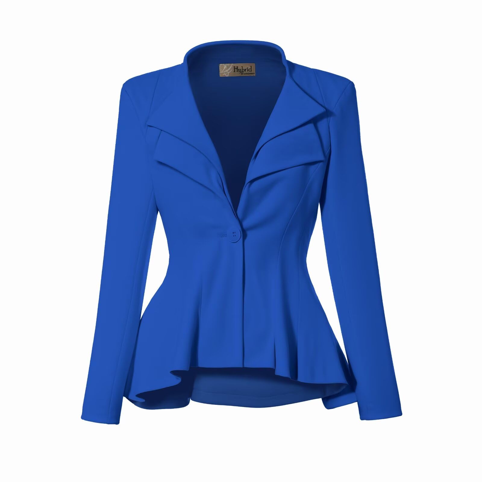 Hybrid & Company Women's Casual Work Office Dressy Double Lapel Single Button Peplum Comfortable Blazer