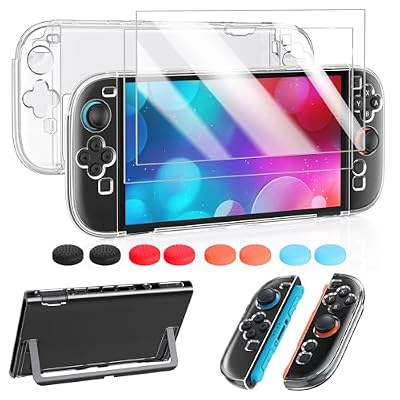 FYOUNG Protective Case for Nintendo Switch 2 2025, Switch 2 Case Slim Hard Shell Accessories, Scratch&Shock Protection Cover with Screen Protector, 8 Thumb Grip (Clear, Switch 2 7.9inch)