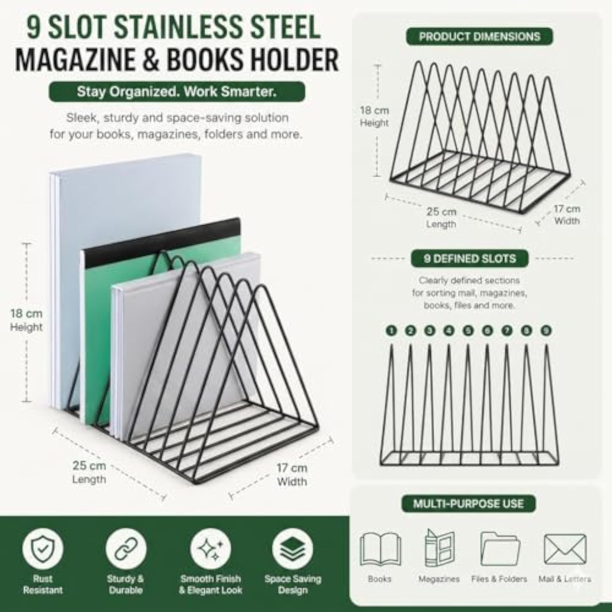 Triangle Desktop File Sorter Organizer, 9 Slots