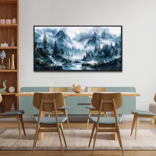 ERQINHUA Modern Home Wall Decor painting Large Canvas Wall Art For Bedroom Living Room Office Decorations Misty Forest Mural Tree Landscape Artwork Pictures Decor Aesthetics 24x48In Black Framed