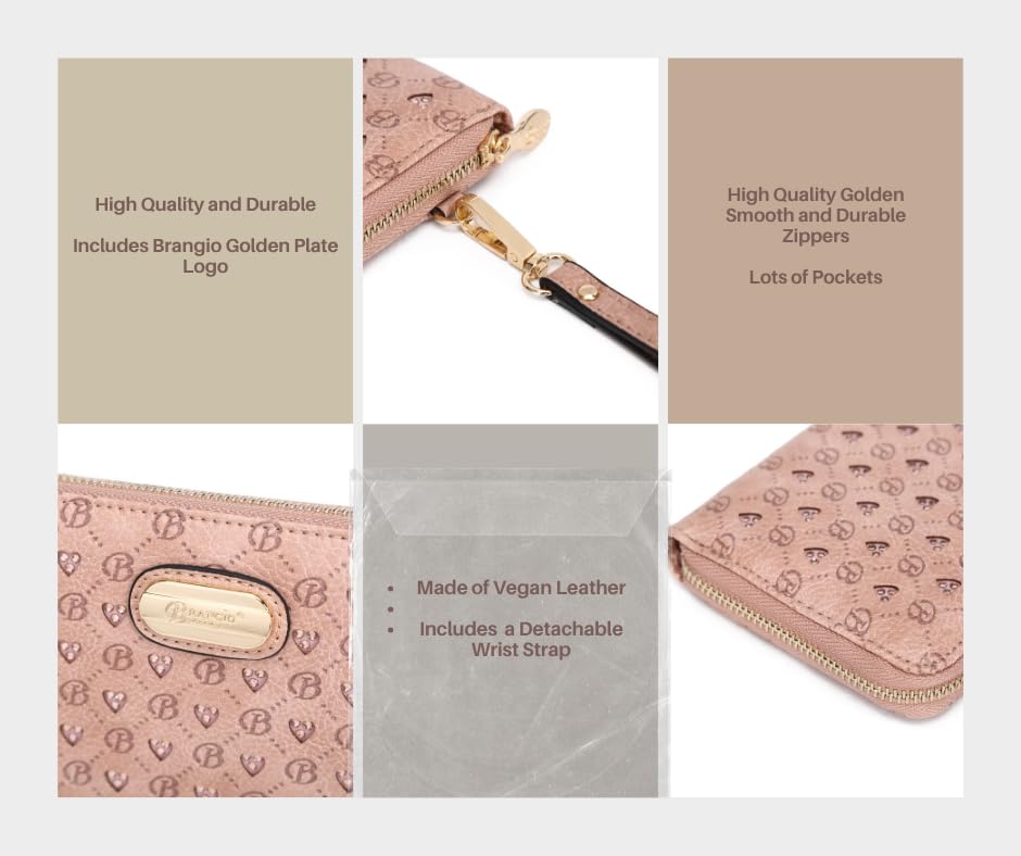 Italy Wallet – Vegan Leather Zip-Around Clutch with Heart & “B” Embossing (Red) | U.S.A. Company Ships from L.A.4