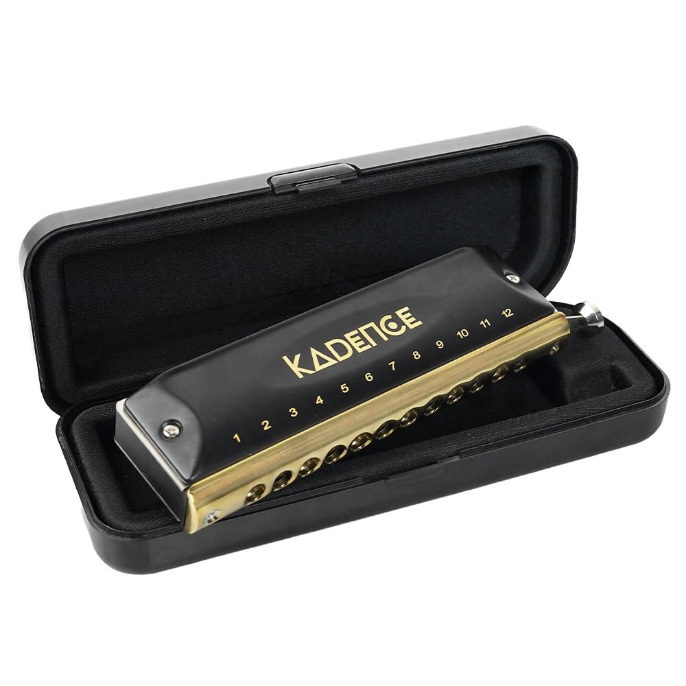 Kadence Chromatic Harmonica Key of C, 12 Holes 48 Tones Chromatic Mouth Organ Harmonica For Adults, Professionals and Students (Black Gold)-image-2