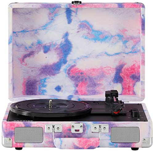 Image of Crosley CR8005F-TD Cruiser Plus Vintage 3-Speed Bluetooth in /Out Suitcase Vinyl Record Player Turntable, Tye-Dye