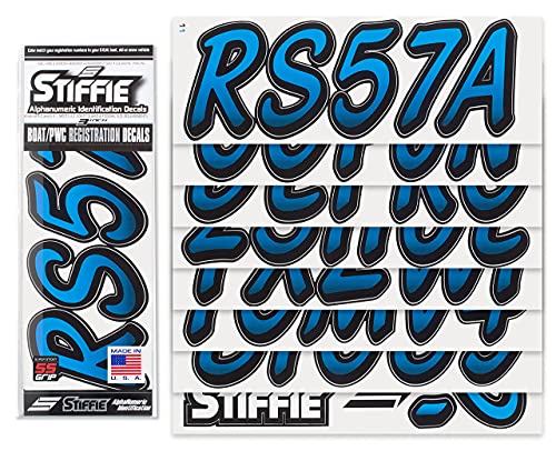Image of STIFFIE Whipline Blueberry /Black 3 inch Super Sticky Boat & PWC Registration Decals • Numbers Letters Stickers