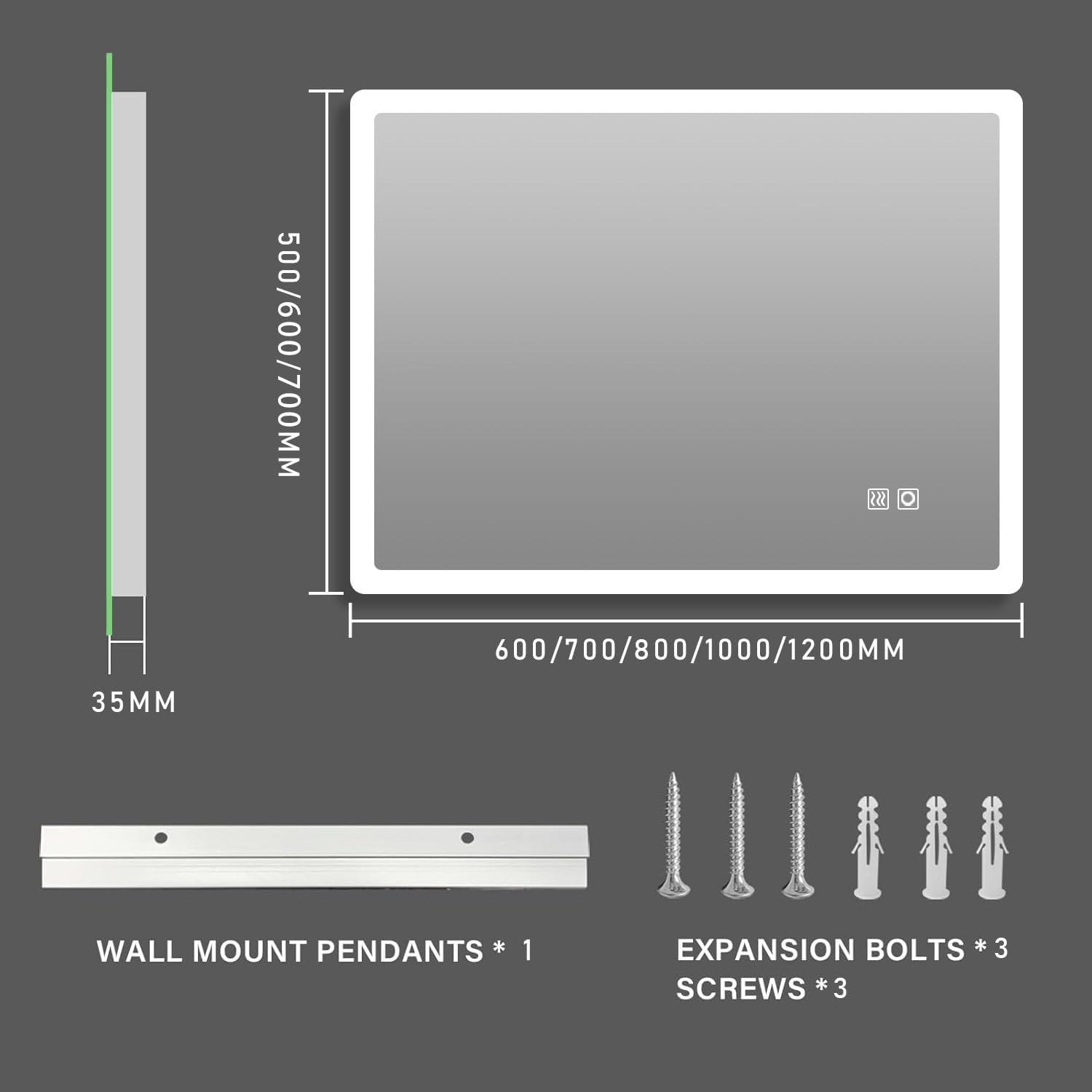 MIQU LED Badspiegel mit Beleuchtung 80x60 cm Badezimmerspiegel, Bad Groß Spiegel mit 2 Touch Dimmbar Warm/Weiß Licht Beschlagfrei Wandspiegel für Badezimmer, WC, Flur runden Ecken