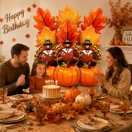 Image of Fall Balloons Thanksgiving Autumn Turkey Pumpkin Maple Leaf Foil Balloons Fall colored Balloon for Thanksgiving Theme Friendsgiving Harvest Baby Shower Birthday Halloween Decorayions