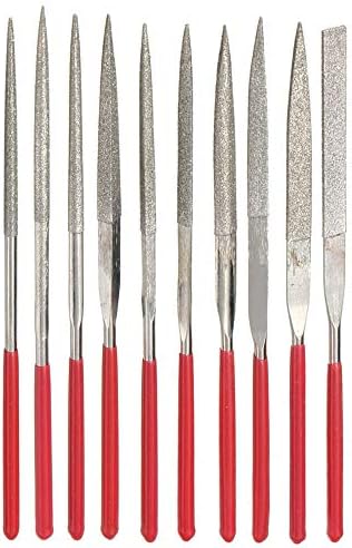 YAKAMOZ 10-Piece Mini Diamond Needle File Set 2x100mm Small Metal Riffler Files Jewelers File Precision Hand Tools for Glass Wood Stone Jewelry - Round Triangular Square Flat Shape