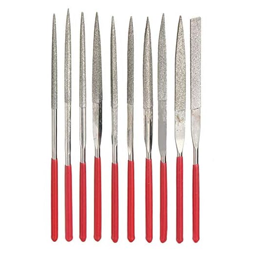YAKAMOZ 10-Piece Mini Diamond Needle File Set 2x100mm Small Metal Riffler Files Jewelers File Precision Hand Tools for Glass Wood Stone Jewelry - Round Triangular Square Flat Shape