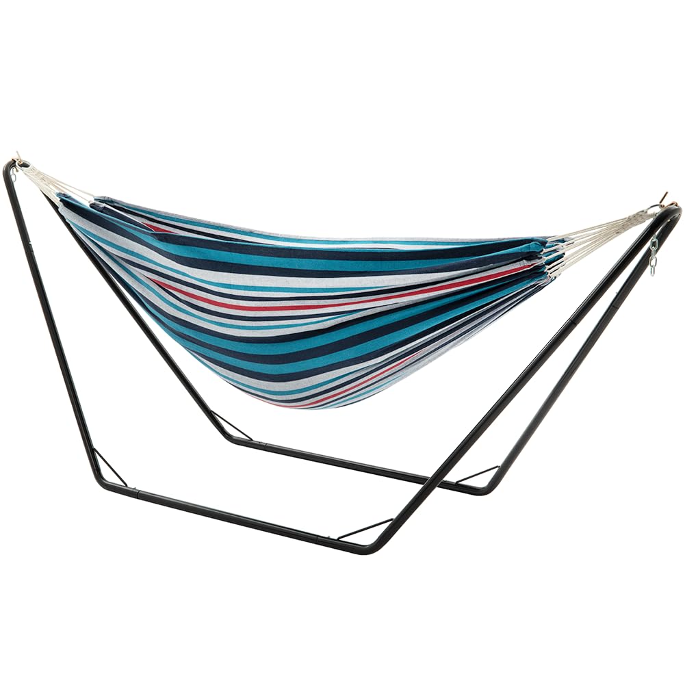 Double Hammock with Stand for Outside, Stable V-Shape Steel Stand, Max 450 lbs Capacity (Blueberry)