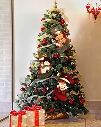 Victoper Set, Large Xmas Tree Decoration, Personalised Christmas Stockings for Fireplace, Themed Santa, Reindeer, Snowman/Green, Red, Super