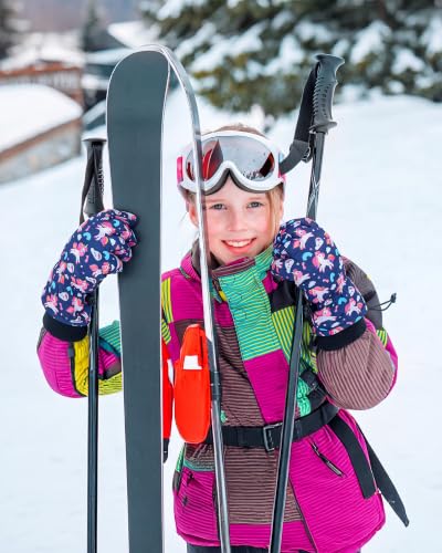 Image of Geyoga Kids Waterproof Winter Snow Ski Gloves | for Boys Girls, Warm Lining, Non-slip PU Leather Palm, Elastic Cuff with Adjustable Strap, for Outdoor Cold Weather