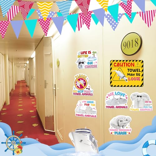 Image of Dazoratix Towel Animals Cruise Magnets - 7 Pcs Large Funny Ship Cabin Door Decoration Magnetic Sea Navigation Anchor Stickers Decals with Pens for Stateroom Whiteboard Accessories Carnival Party Decor