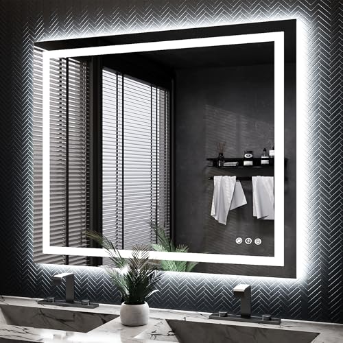 ISKM LED Mirror for Bathroom Lighted Vanity Mirror for Wall Front Lights + Backlit LED Bathroom Mirror Anti-Fog Tempered Glass ETL Listed (Front and Backlit, 44'' x 36'')