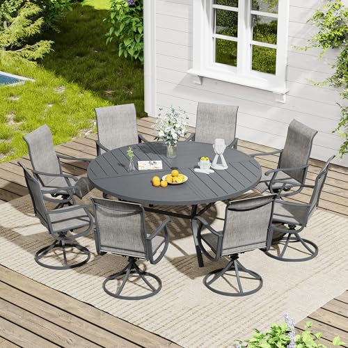 Image of VICLLAX 60 inch Round Outdoor Table, Patio Dining Table for 8-10 with Umbrella Hole for Garden Lawn Deck Backyard, Dark Grey