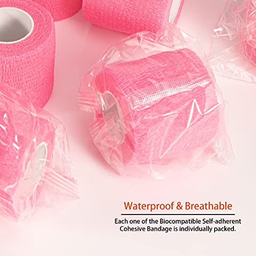 24 Pack Self Adherent Cohesive Bandage Wrap, 2” X 5 Yards Elastic Non Woven Pink Adhesive Tape, Stretch Vet Wrap For Dogs, Athletic Bandages Wrap For First Aid Medical, Sports, Ankle, Wrist Sprains #TOP1