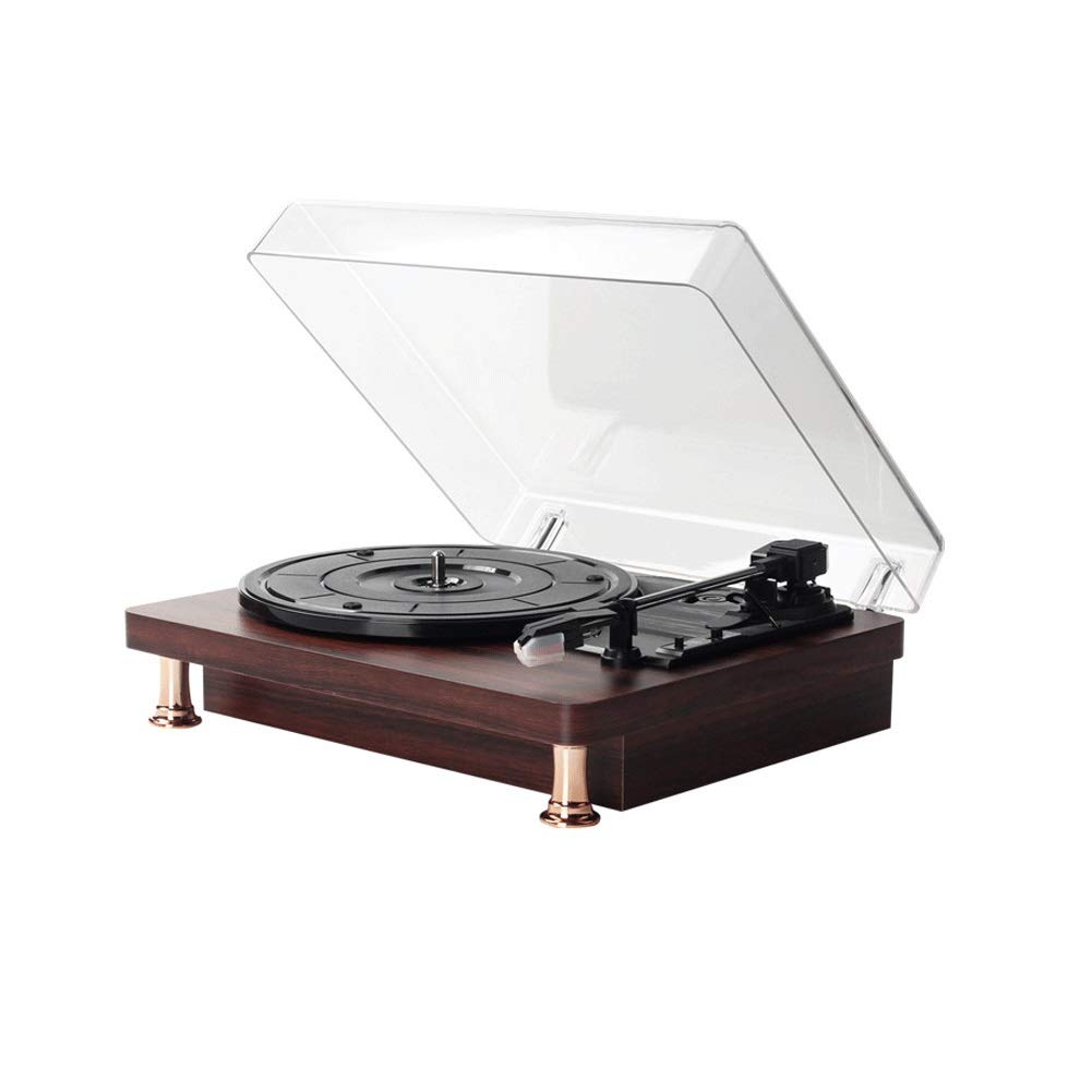 MRKU Giradischi in Vinile, Trasmissione a Cinghia a 3 velocità per Un Suono Superiore, Testina in Ceramica, Altoparlanti Stereo incorporati, Ingresso USB, Uscita RCA e Copertura Antipolvere