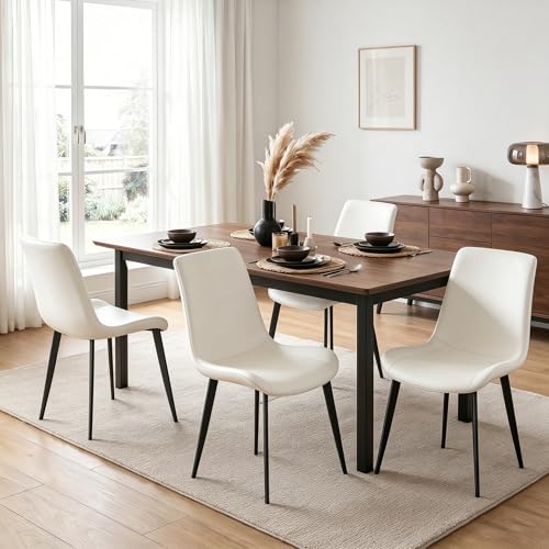 Image of Modern Dining Chairs Set of 2, PU Leather Dining Room Chairs, Upholstered Kitchen Chairs with Ergonomic Backrest & Sturdy Metal Legs, Perfect for Dining Room, Living Room, White