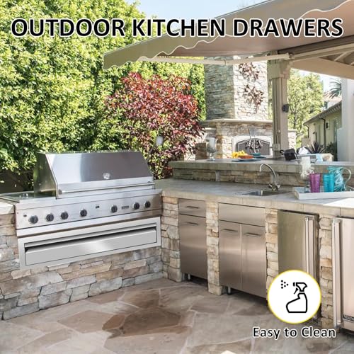 Image of Outdoor Kitchen Drawers 24 inch W x 6.5 inchH x 23 inchD Single BBQ Drawers Stainless Steel Built-in Drawer for Outdoor Kitchen Island, Patio Grill Station