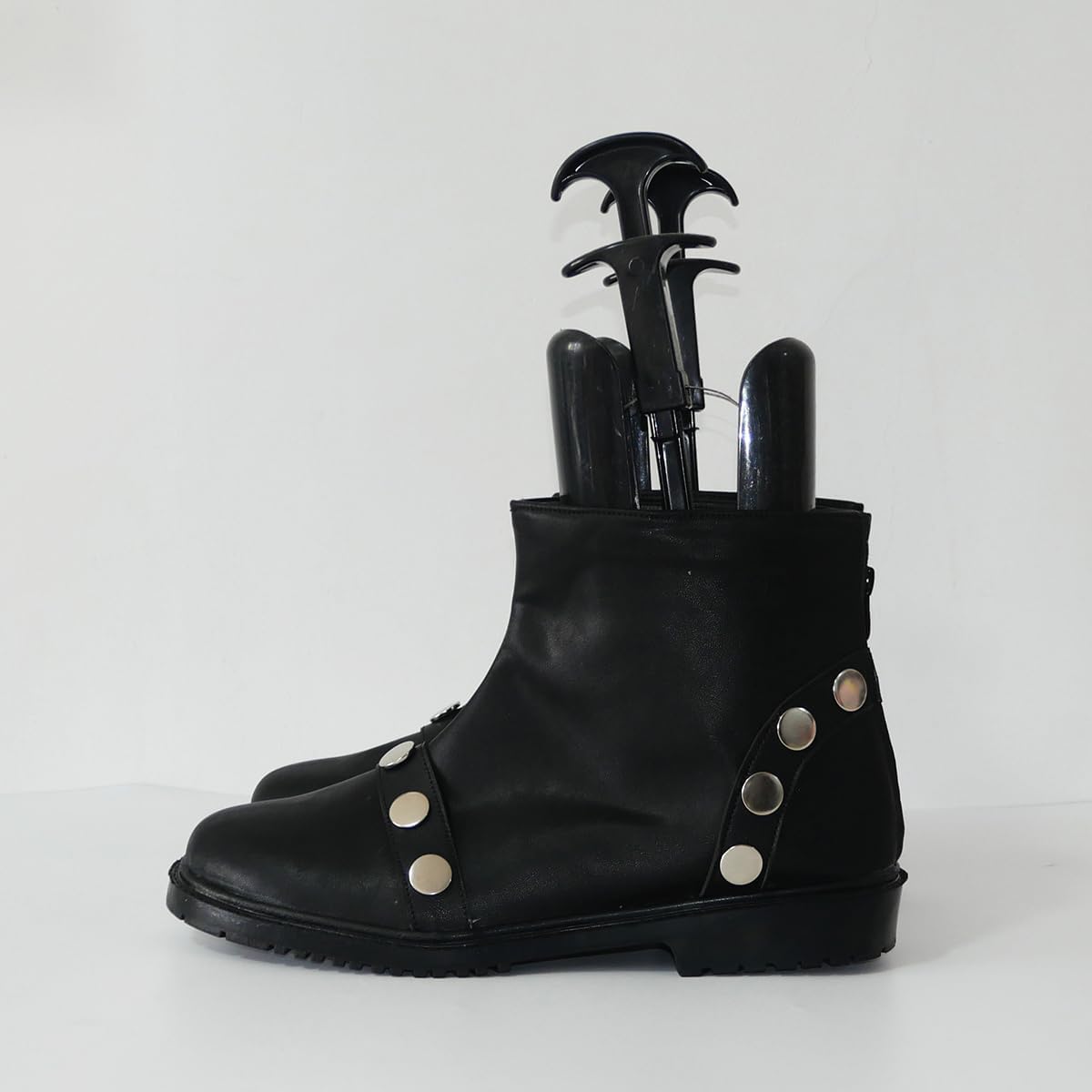 YuanCos Black PU Leather Studded Ankle Boots Cosplay Shoes X002