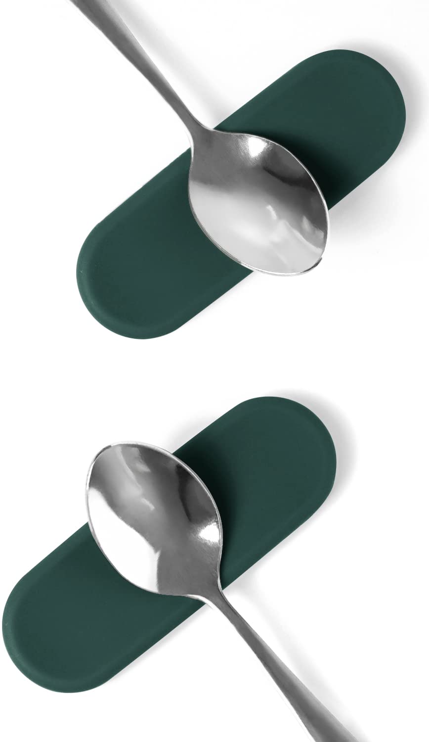 Carrotez Small Silicone Spoon Rest for Coffee Station, Dining Table, 3.3" x 1.2" x 0.4", 2pcs - Forest Green