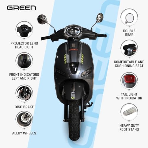 Image of Green Falco Low Speed Electric Scooter Non RTO 60 KM Range with Portable Charger (Grey)
