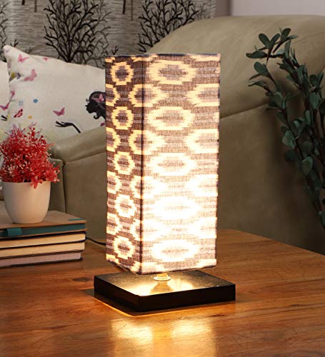 Image of tu casa Table Lamps Black Metal Base with Blue White Cotton Ikat Print Shades for Home Decor Bedrooms Living Room Gifting Diwali Decoration Dining Space Study Room Restaurants (H-12)