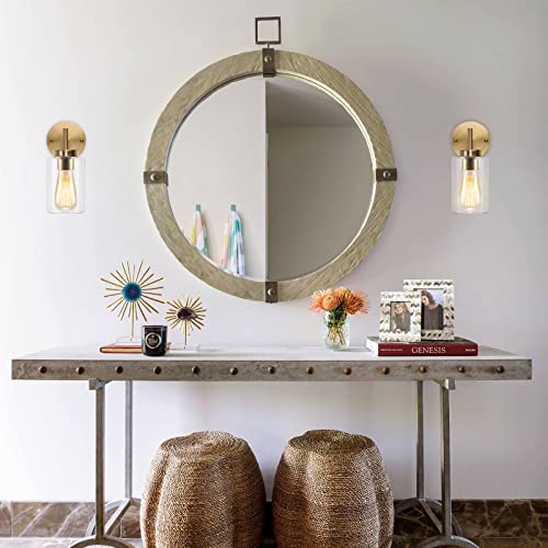 Image of ETONIMERR Brushed Gold Wall Sconce, Vintage Indoor Brass Bathroom Vanity Light Fixture 1-Light with Glass Shade Industrial Antique Gold Wall Light Fiture for Living Room Bedroom Entry Hallway