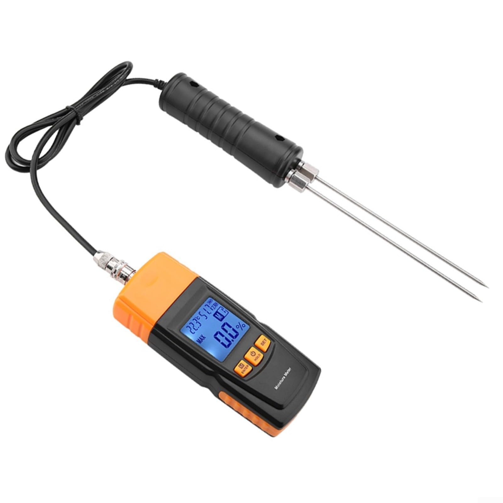 GM620 - Misuratore di umidità del legno digitale con display LCD, 4 campi di misurazione regolabili per 2-70%, tester di umidità portatile per legno, cotone e carta, tipo split con punta di prova