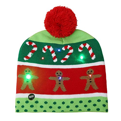 Preisvergleich Produktbild FADA Strickpullover mit LED-Beleuchtung, hässliche Beanie, 3 blinkende Modi - Rot - Einheitsgröße