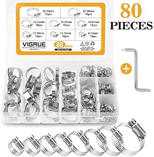 VIGRUE Hose Clamps Assortment 100% 304 Stainless Steel Adjustable Worm Gear Hose Clamps