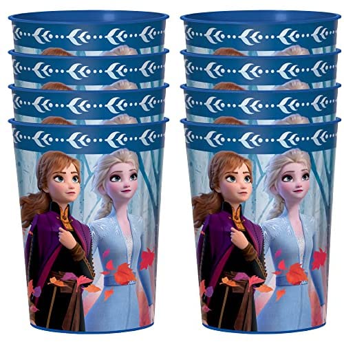 Amscan8 Count Frozen Plastic Cups 16 oz - Sturdy Reusable Party Kid Cup for Parties, Favors, Prizes - Elsa Anna Decorations Supplies for Candy, Popcorn, and Drinks