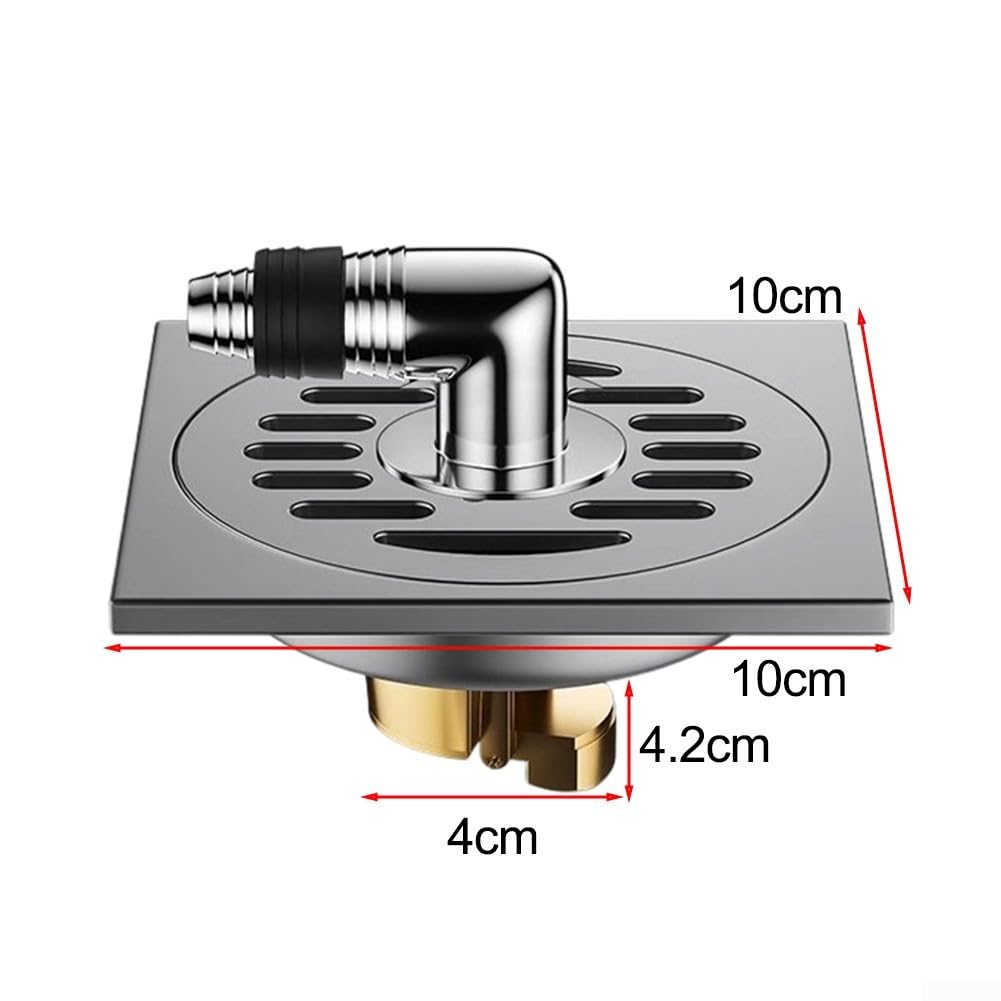 Scarico a pavimento in acciaio inox con anima in rame, controllo automatico e filtro detriti per doccia bagno, grigio, 10 x 10 cm (5)