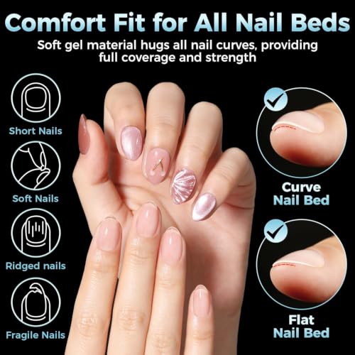 Image of Luckyfairy Extra Short Almond Nail Tips, 360pcs Soft Gel Pre-Shaped Acrylic XS Fake Nails, Half Matte Full Cover Clear Press on Flase Nail Tips for Extension Manicure Home DIY 12 Sizes Gelly Tips