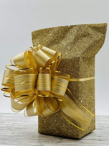 Oblique Unique® Geschenk Schleife mit Geschenkband Glänzend für Geschenke Tüten Zuckertüten Weihnachten zum Basteln Dekorieren Verzieren (Gold)