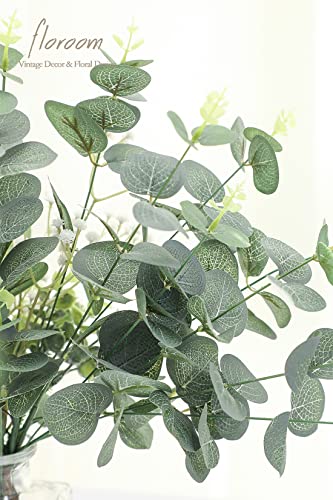 Floroom 3 Kinds Of Artificial Silver Dollar Eucalyptus Stems Faux Greenery Spray, 19Pcs Best Filler Fake Plants For Diy Bouquet Wedding Centerpieces #TOP3