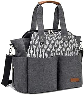 Lekebaby Baby Nappy Changing Bag Satchel Messenger Large Capacity, Arrow Print, Grey