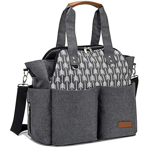 Lekebaby Baby Wickeltasche Bote groß mit Wickelunterlage für Reise, Grau Cover
