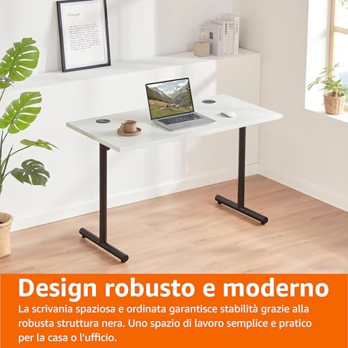 Amazon Basics - Scrivania per Home Office, da Gioco, per Computer con Sistema di Gestione Cavi, Ripiano Spesso 25mm, Moderna, Assemblaggio Semplice, Telaio Nero, Bianca, 120cm x 60cm x 73,6cm - Immagine 2