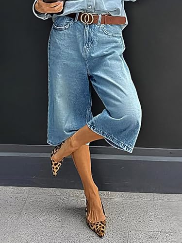 Flamingals Women's Cropped Straight Leg High Waist Vintage Wash Stretch Denim Button Fly Jeans Without Belts3