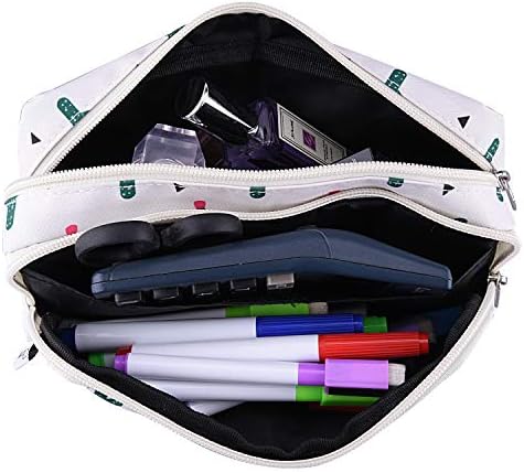 SIQUK Pencil Case Large Capacity Pen Case Double Zippers Cactus Pen Bag Office Pen Holder Organizer Stationery Bag Cosmetic Bag with Compartments for Girls Boys and Adults