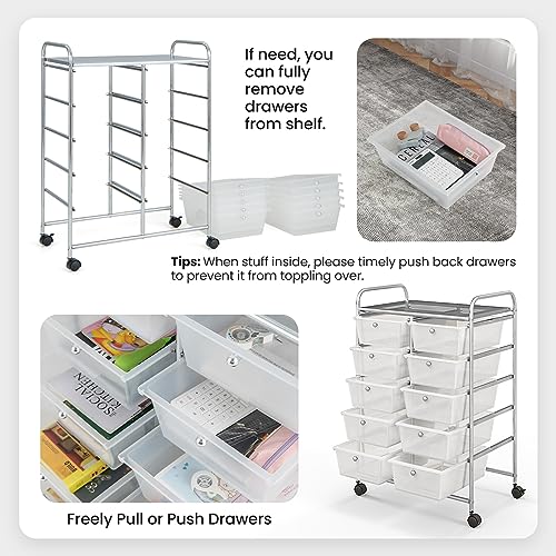 image for Giantex 10 Drawers Rolling Cart, Classroom Organizers, Storage Cart wi