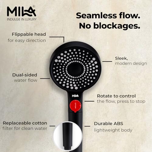 Image of Mila Flowflex 3-Function Hand Shower with Filter | Rain, Massage & High Pressure Modes | Ergonomic Design with Double Sided Water Outlet | Includes Hose (1.5m) , Bracket & Installation Kit (90*120mm)