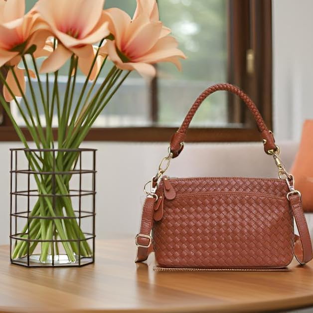 vegan leather crossbody bag for women small shoulder purse with braided top handle versatile tote bag with adjustable strap