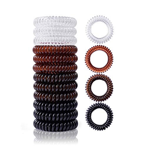 Onisilk Spiral Hair Ties Coil Hair Ties Rubber Phone Cord Hair Ties 12pcs Colorful/Transparent Brunette Black