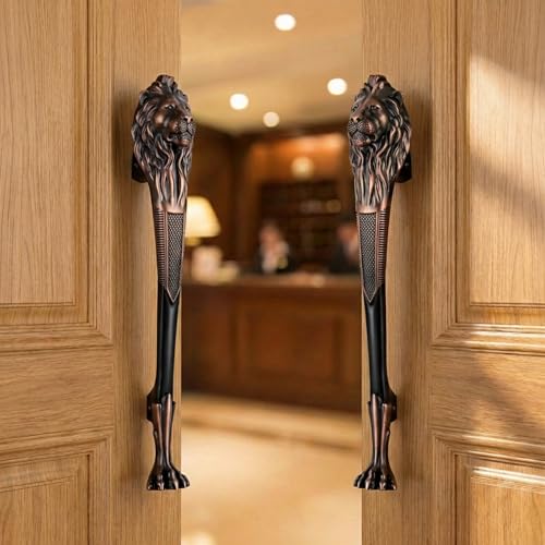 Image of GLOXY Premium Copper Black 15 inch Lion Shaped Main Door Handle with 10 inch Hole-to-Hole Spacing - Decorative Push & Pull Aluminium Wooden & Glass Door Handle for Homes, Hotels, Offices & Villas- Pack of 1