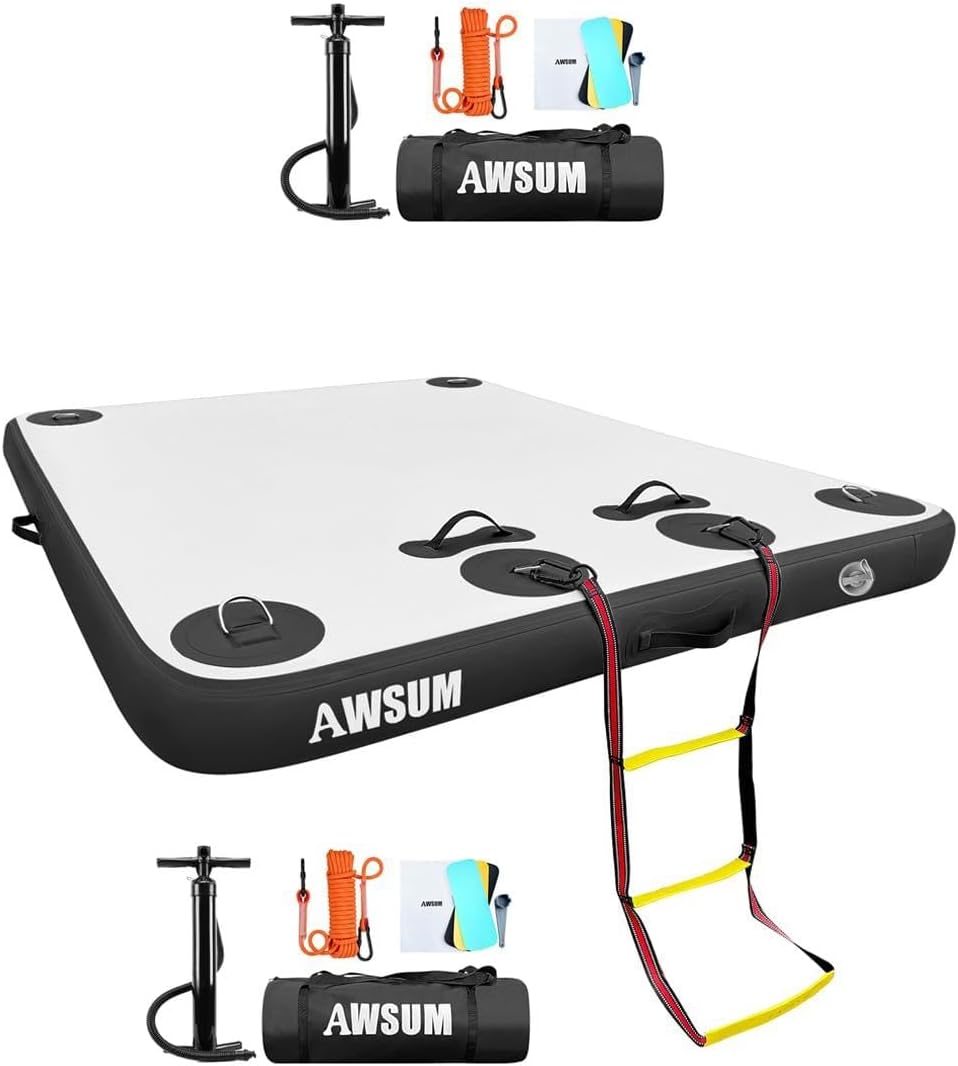 AWSUM 8ft x 6ft Inflatable Floating Dock Non-Slip 8FT Inflatable Water Hammock Round Floating Ring Circle Dock for Pool Beach Lake Ocean